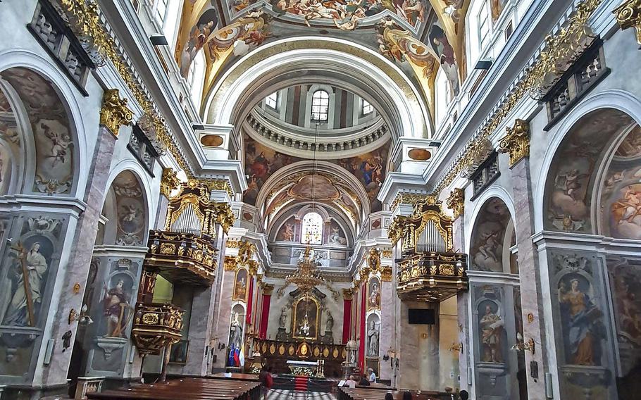 St. Nicholas' Cathedral in Ljubljana, Slovenia, was completed in 1707 and is Ljubljana's most important and best-preserved religious building. The church's interior is decorated with vivid frescoes depicting the many miracles of St Nicholas.