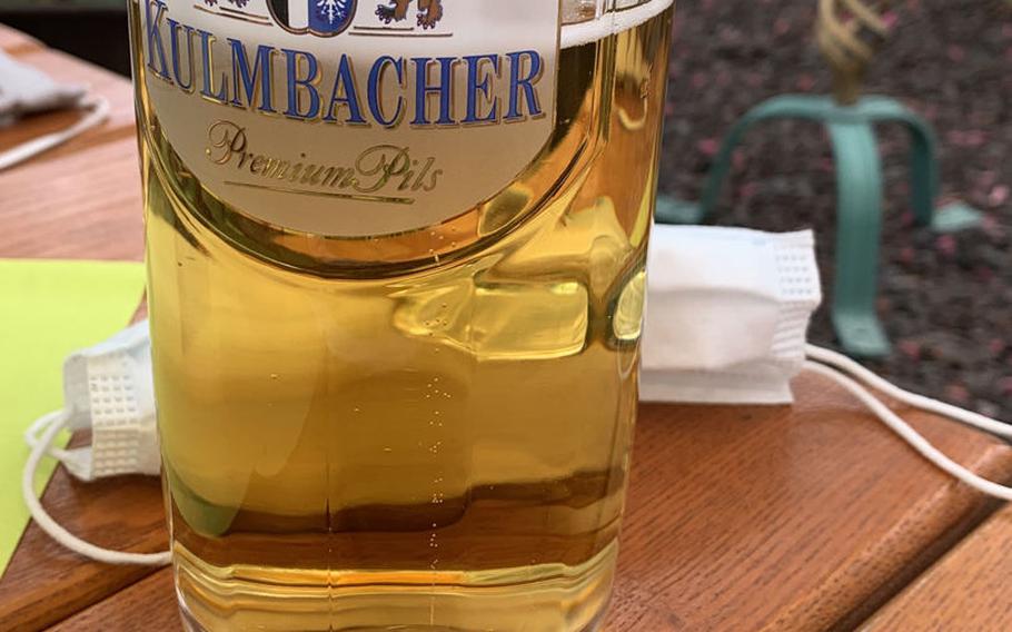A Kulmbacher pilsner is on its way down at the restaurant Zum Stich?n in Grafenwoehr, Germany on May 22, 2020.