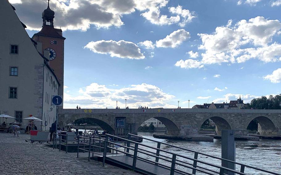 Regenburg, Germany's historic Stone Bridge dates back to the 12th century. The bridge provides tranquil views of much of Regensburg.