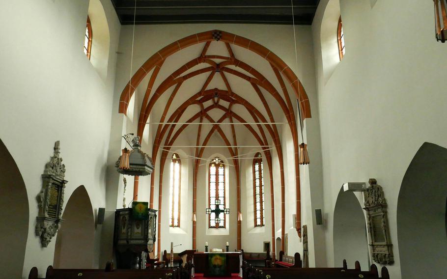 Inside the Kastellaun, Germany, Protestant church. Built in the 14th century, it was a Catholic church until the Reformation in the 16th century.