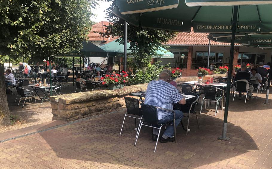 The beer garden at Licht-Luft in Kaiserslautern, Germany, is a nice shady place for lunch on a hot afternoon, although not as as leafy as the one at Quack nearby.