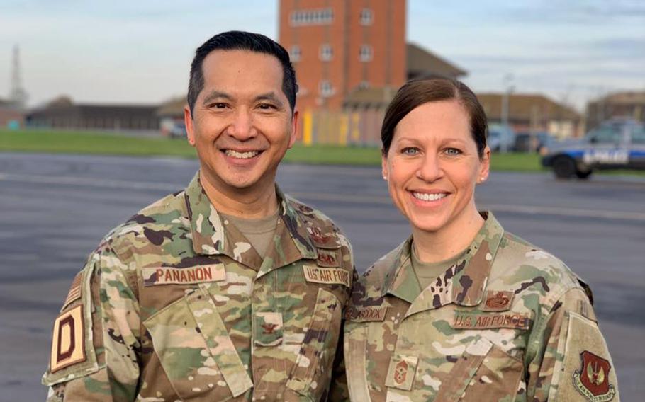 Col. S. Troy Pananon and Chief Master Sgt. Kathi W. Glascock, 100th Air Refueling Wing commander and command chief at RAF Mildenhall, England, have posted a daily update video to Facebook every duty day since mid-March. The updates have helped them to build bonds with airmen and gained them a following, with viewers as far away as New Zealand.