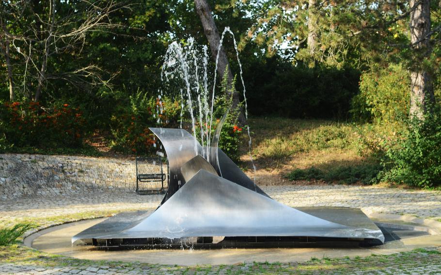 A water fountain in Aukammtal park in Wiesbaden, Germany. The park, a short drive from U.S. Army Garrison Wiesbaden, is also next to the city's famed thermal baths, which reopened in June.