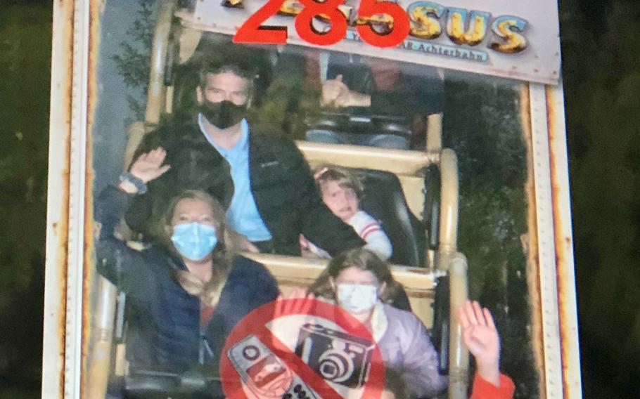 The Ferguson family braves the Pegasus coaster at Europa Park in Rust, Germany.
