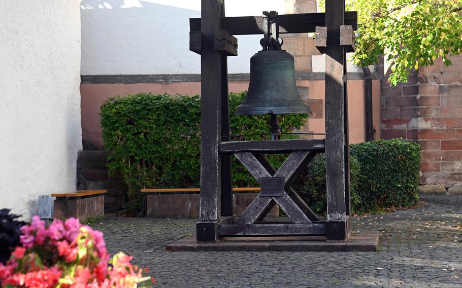 The church bell on Hunspacher Plaetzl in Bad Bergzabern, Germany. It was cast for a church in nearby Landau in 1733. In 1794 it was supposed to be melted down and recast as a cannon, but somehow got stuck in Hunspach in Alsace, where it was used until damaged in World War II. In 1968 it was returned to Bad Bergzabern.