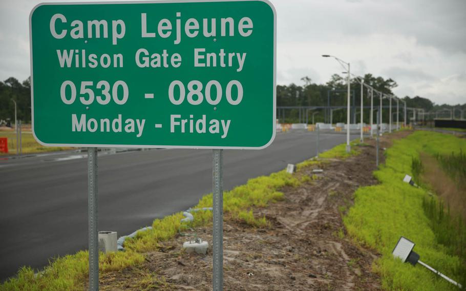 The entry to Camp Lejeune is shown in this undated file photo.
