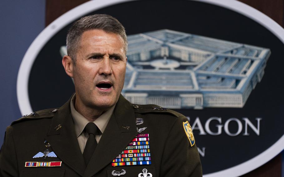 U.S. Army Maj. Gen. William Taylor, Joint Staff Operations, speaks about the situation in Afghanistan during a briefing at the Pentagon in Washington, Friday, Aug. 27, 2021.
