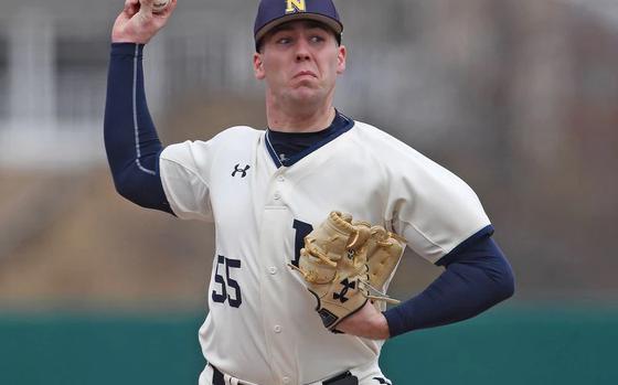 Navy baseball pitcher Charlie Connolly, pictured during the 2021 season, was taken by the Los Angeles Dodgers with the final pick of the MLB draft on Tuesday.