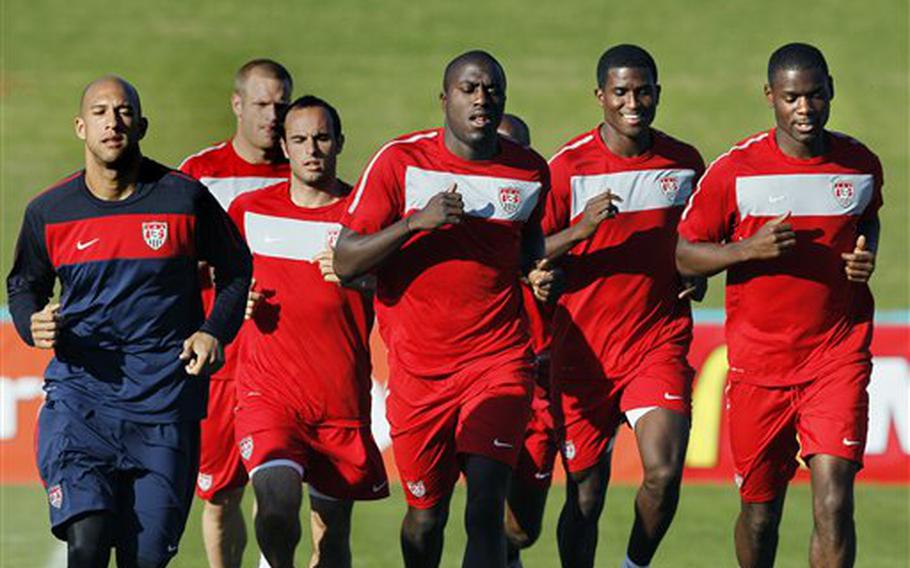 U.S. national soccer team players train at Pilditch Stadium in Pretoria, South Africa, on Sunday. If a deal can't be struck soon, AFN subscribers will be left to find alternative ways to watch the World Cup.