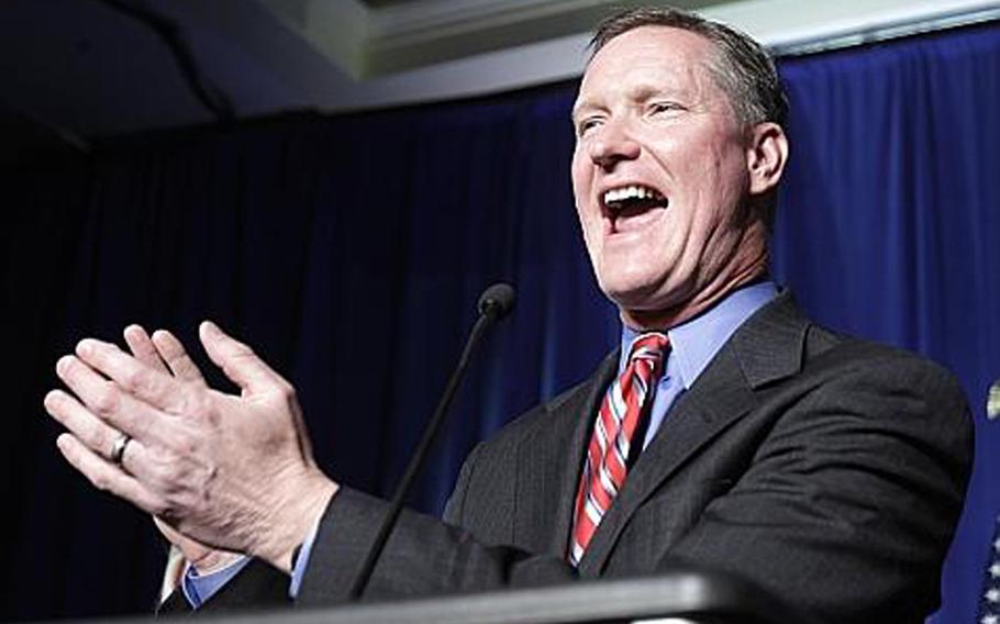 Republican Steve Stivers, an Ohio National Guardsman and an Iraq veteran, speaks to supporters after defeating Democratic U.S. Rep. Mary Jo Kilroy in the 15th Congressional District on Tuesday iin Columbus, Ohio.