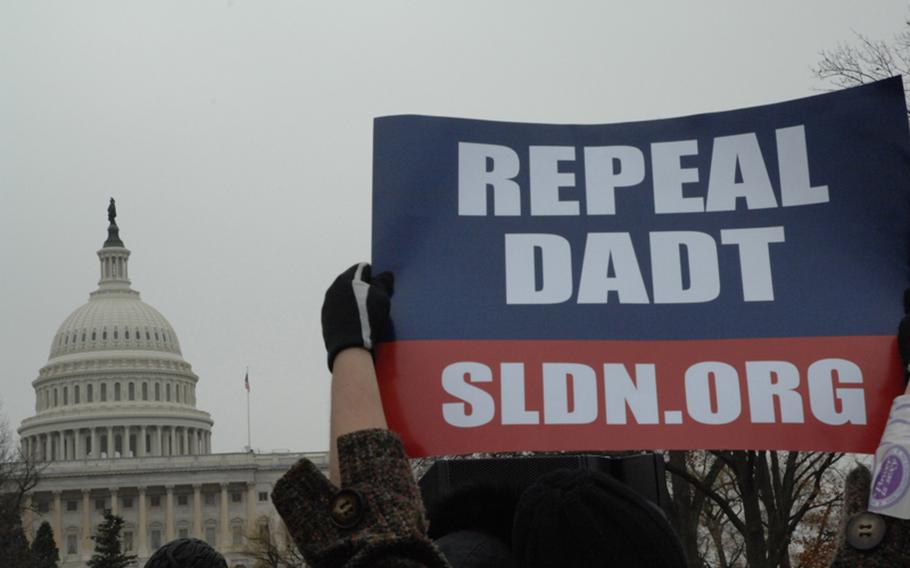 December 10, 2010
Advocates of the repeal of the military's ''don't ask, don't tell'' policy gather outside the U.S. Capitol Friday, a day after the repeal effort died in the Senate.