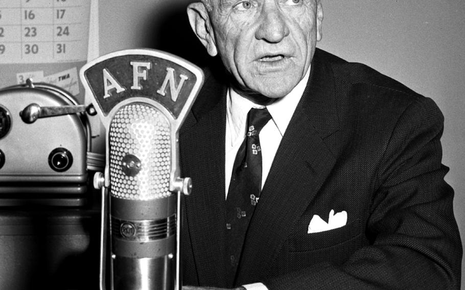 Casey Stengel speaks on AFN Radio in December, 1955.