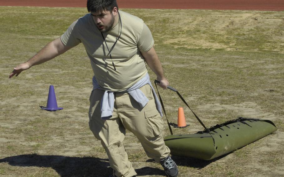 Stars and Stripes reporter Jeff Schogol undergoes the new Army Physical Readiness Test Tuesday at Fort Jackson, S.C.
