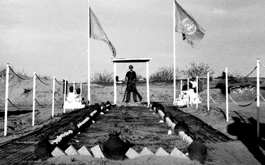 A well-guarded U.N. border crossing on the Gaza Strip in 1958.
