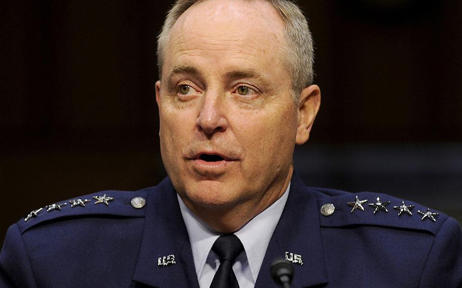 Gen. Mark A. Welsh III, the commander of U.S. Air Forces in Europe, testifies before the Senate Armed Services Committee in Washington, D.C., on July 19, 2012, as part of the confirmation process to serve as the 20th Air Force Chief of Staff.