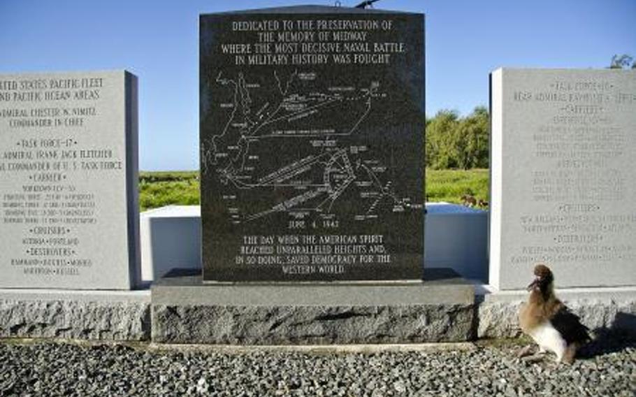 The Battle of Midway National Monument sits at the Midway Atoll National Wildlife Refuge. A Marine Corps F/A-18 fighter jet made an emergency landing Aug. 2, 2012, at Midway after suffering a mechanical problem. The atoll is about 1,500 miles from Hawaii.