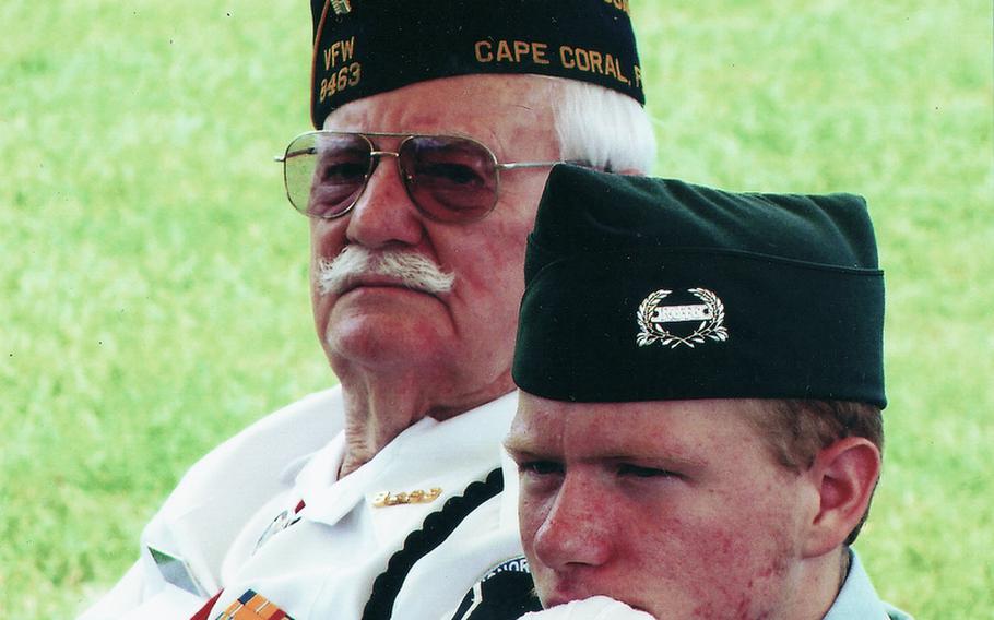 Harry Beeman, left, a World War II vet seeking VA compensation for injuries he suffered during the war, spends much of his time these days taking part in Veterans of Foreign Wars events and attending funeral services of fellow vets in Cape Coral, Fla.