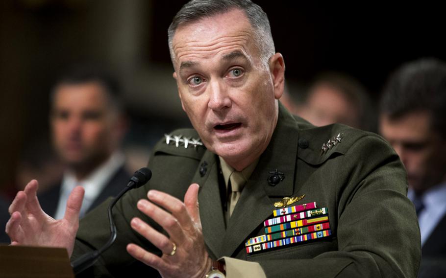 Marine Gen. Joseph Dunford, Jr. testifies on Capitol Hill in Washington, Thursday, Nov. 15, 2012, before the Senate Armed Services Committee hearing on his confirmation to be the commander of the International Security Assistance Force and to be commander of the U.S. Forces, Afghanistan. Dunford would replace Gen. John Allen, who is the subject of a Pentagon investigation for potentially inappropriate communications.