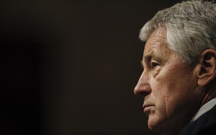 Former Senator Chuck Hagel, R-NE, testifies before the Senate Armed Services Committee on Jan. 31, 2013, in Washington, D.C.