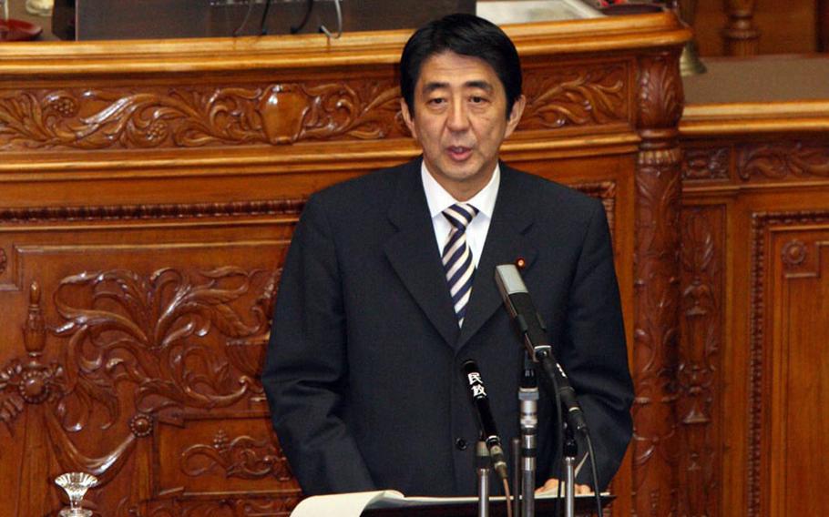 Japanaese Prime Minister Shinzo Abe makes his policy speech at the Diet on in this September 2007 file photo.