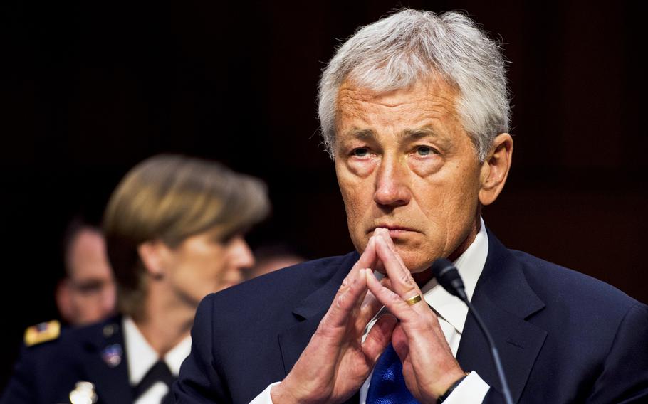 Secretary of Defense Chuck Hagel, testifies before the Senate Armed Services Committee at the Senate Hart Office Building in Washington, D.C. April 17, 2013.