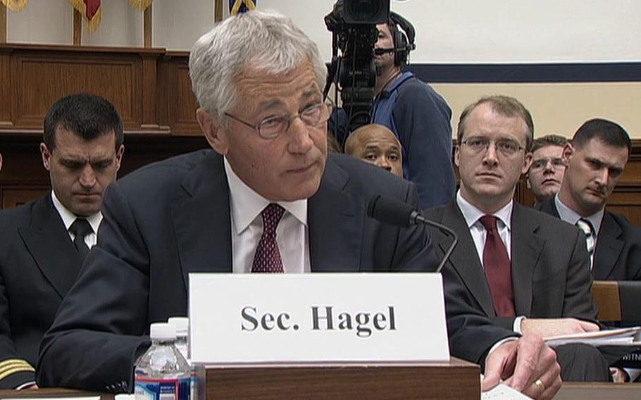 Secretary of Defense Chuck Hagel testifies before Congress on April 12, 2013.