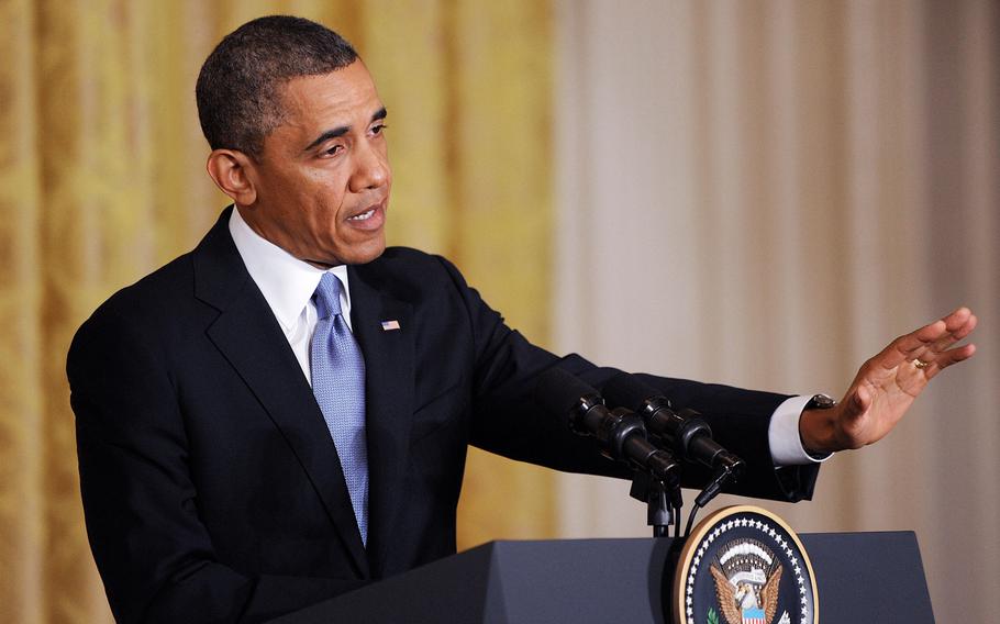 U.S. President Barack Obama speaks during a joint news conference with British Prime Minister David Cameron in the Oval Office of the White House in Washington, D.C., on May 13, 2013.