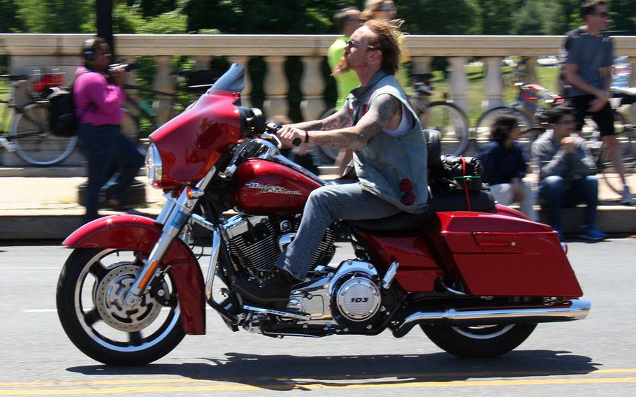 XXVI Rolling Thunder demonstrator ride across the Memorial Bridge in Washington DC on May 26, 2013.