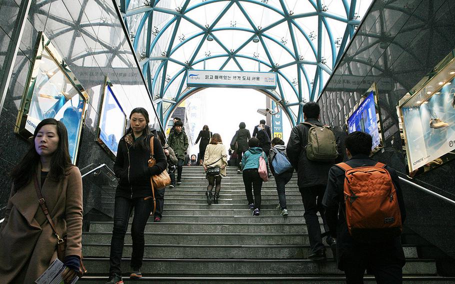 Gangnam Station, seen here March 28, 2013, is one of the busiest in Seoul.