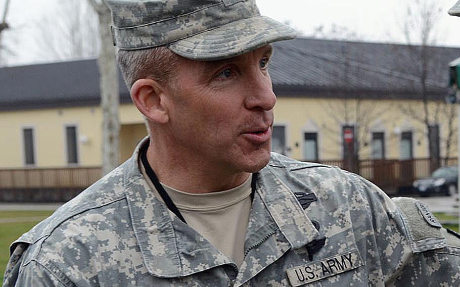 Col. David W. Buckingham attends a ceremony at Caserma "C. Ederle" Vicenza, Italy, on March 8, 2013.