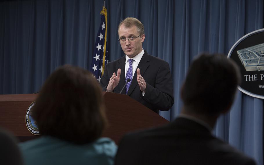 Pentagon Press Secretary George LIttle delivers a press briefing at the Pentagon Nov. 12, 2013.