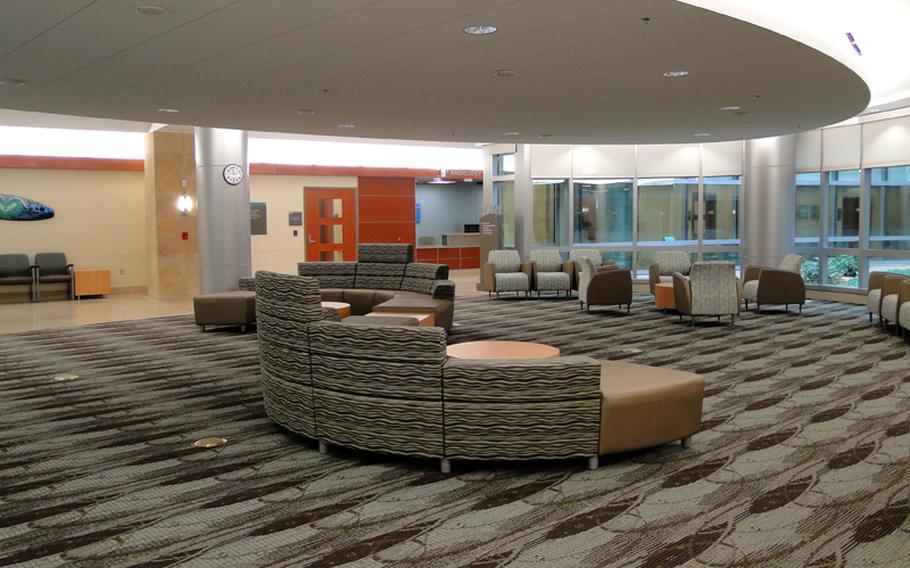 The waiting areas at the new Naval Hospital Camp Pendleton are designed to be spacious and relaxing and look more like a hotel lobby than a military medical facility.