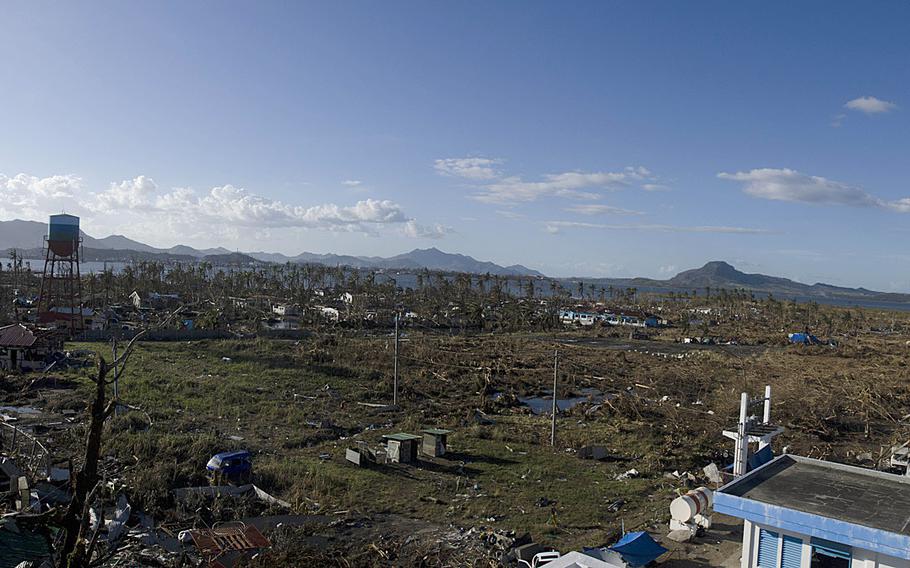 Super Typhoon Haiyan destroyed the area surrounding Tacloban Airport, Tacloban, Philippines, leaving thousands of victims homeless.