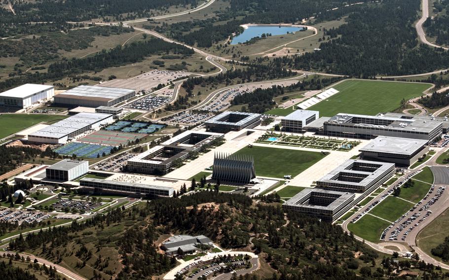 The Air Force Academy's Cadet Area, as seen from the summit of Eagle Peak.