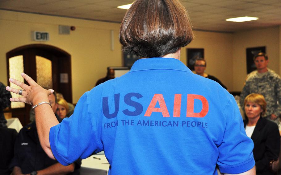 U.S. Africa Command staff in Stuttgart, Germany, receive instruction during a Joint Humanitarian Operations Course taught by USAID’s Office of Disaster Assistance on August 21, 2013.