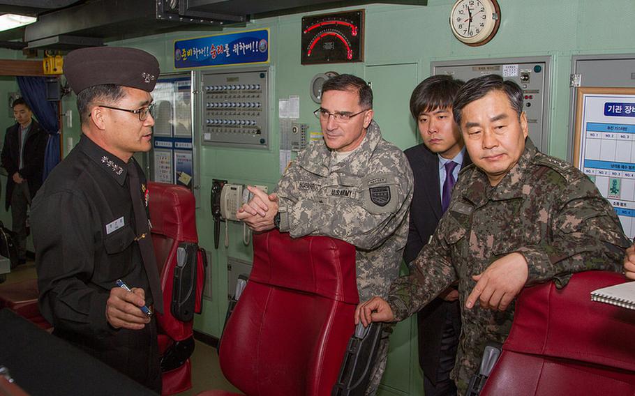 Gen. Curtis Scaparrotti, commander, United Nations Command, Combined Forces Command and U.S. Forces Korea, meets with Republic of Korea Fleet Command leadership at Busan Naval Operations Base and tours the ROK Aegis destroyer ROKS Yulgok-Yiyi on Feb. 6, 2014.