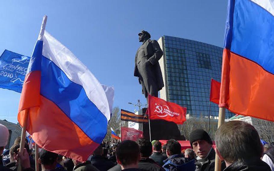 Russia's annexation of Crimea, made official on March 21, 2014, has not ended agitation for closer ties to Russia in other parts of Ukraine. On Saturday, March 22, 2014, about 5,000 people staged a rally in Donetsk, a major city in east Ukraine, to advocate closer ties for the region with Russia, and not the European Union.