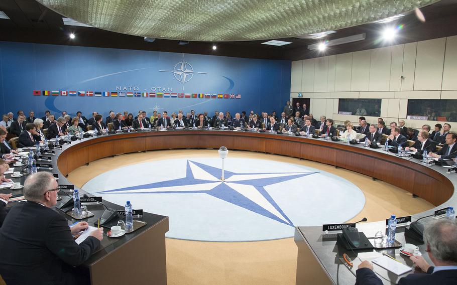 General view of the meeting of NATO Ministers of Foreign Affairs on April 1, 2014. NATO foreign ministers decided to suspend all cooperation with Russia due to the ongoing crisis.