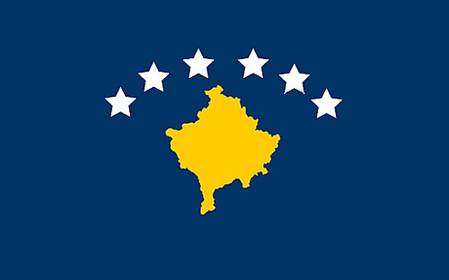 The Kosovo flag, represented by the yellow province on a blue background with six white stars, was presented by the Kosovo parliament in February 2008.