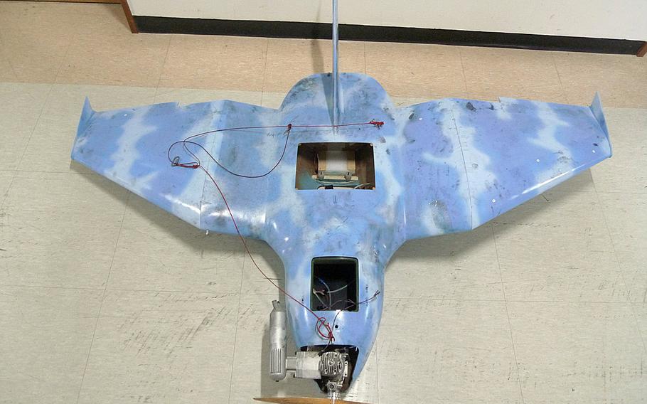 An unmanned drone found in Paju, a South Korean city near the land border with North Korea, is seen in this photo provided by South Korea's defense ministry. South Korean officials said they suspect that another unmanned drone found crashed March 31, 2014, on a South Korean island was flown by rival North Korea. 