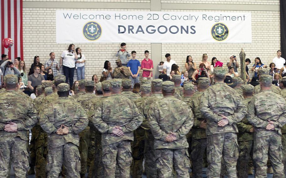 The 2nd Cavalry Regiment returned to the Rose Barracks in Vilseck, Germany, after their nine-month deployment to Afghanistan, Monday, April 7, 2014.