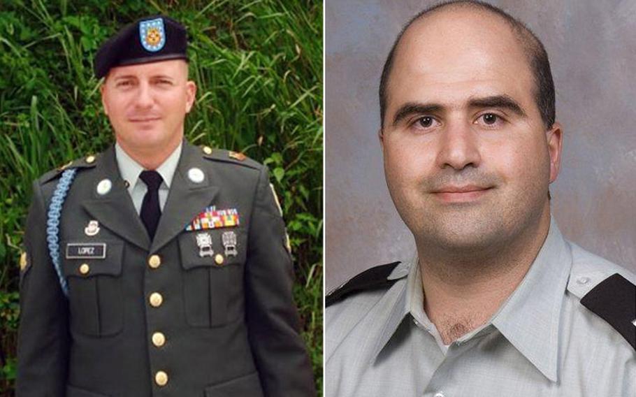 Spc. Ivan Lopez (left) and Maj. Nidal Hasan. Lopez killed three and injured more than 16 people at a mass shooting at Fort Hood on April 2, 2014. Hasan killed 13 and injure more than 30 others at the same base on Nov. 5, 2009. Both purchased their weapons at Guns Galore, a shop near the base popular with soldiers.