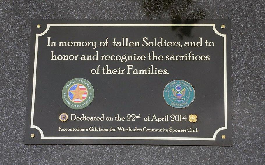 The plaque outside the Wiesbaden Fitness Center recognizes fallen service members and their families.