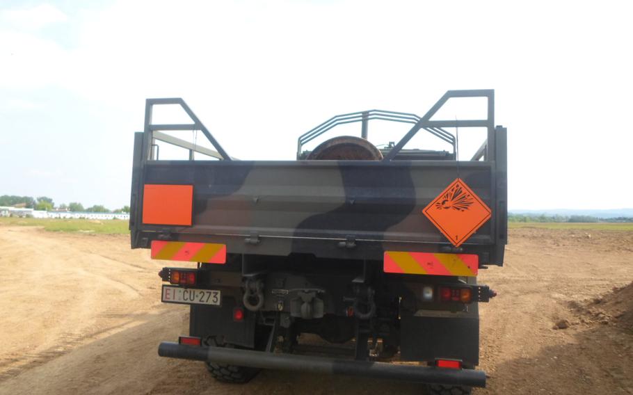 The World War II-era British "Blockbuster" bomb that was uncovered in Vicenza, Italy, is hauled away to a nearby cave after being disarmed on April 25, 2014. 