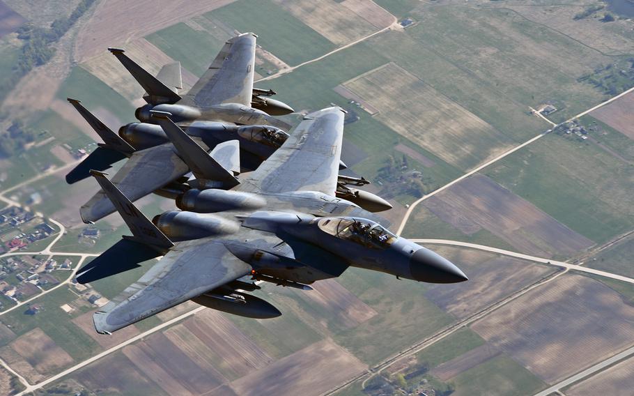 NATO’s Baltic Air Policing mission currently consists of four U.S. Air Force F-15s, which were beefed up by an additional six fighters after the outbreak of the crisis in Ukraine. 