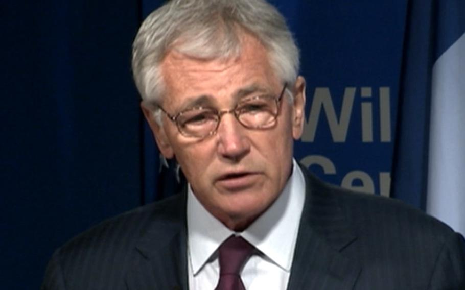 Secretary of Defense Chuck Hagel speaks at the Woodrow Wilson Center for International Scholars in Washington, May 2, 2014.