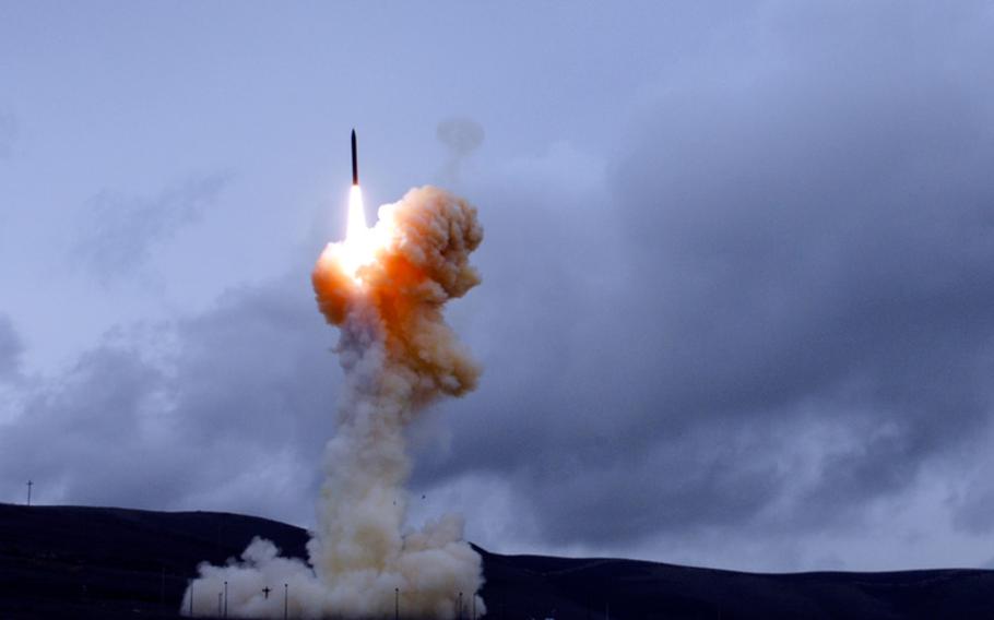 A long-range interceptor missile launches from Vandenberg Air Force Base, California, during a Ground-based Midcourse Defense flight test Dec. 15, 2010.