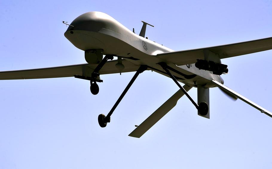 An MQ-1B Predator flies overhead during a training mission on May 13, 2013. Some 80 U.S. airmen, mostly crew members, maintenance specialists and security officers for unarmed Predator surveillance drones have been sent to Chad to help in the search of 260 girls abducted by Nigeria's Boko Haram terrorist group.