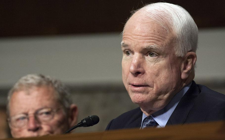 Sen. John McCain, R-Ariz., questions one of the nominees during a Senate Armed Services Committee confirmation hearing July 10, 2014, at the Dirksen Building in Washington, D.C.
