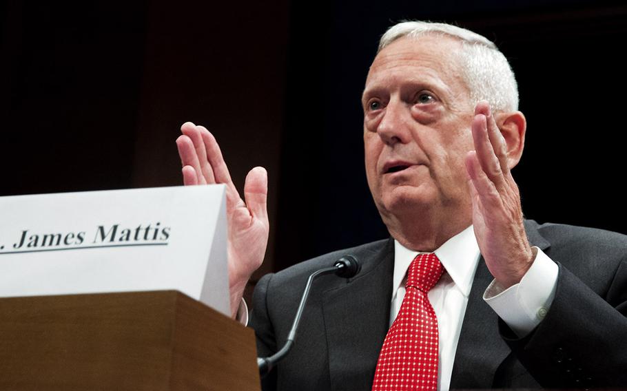 Retired Marine Corps Gen. James Mattis testifies at a hearing of the House Permanent Select Committee on Intelligence at the U.S. Capitol on September 18, 2014. 
                